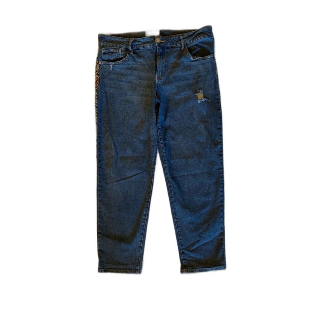 Knox Rose Denim Distressed Jeans Size 12 Cropped Stylish Stitching Down Legs - Picture 2 of 12